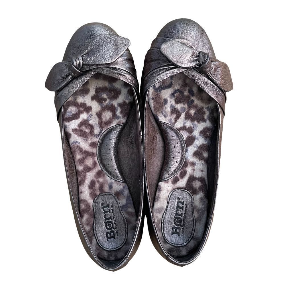 Born ~ Molly Ballet Flat Shoes ~ Metallic Leather Bow Slip Ons ~ size 7